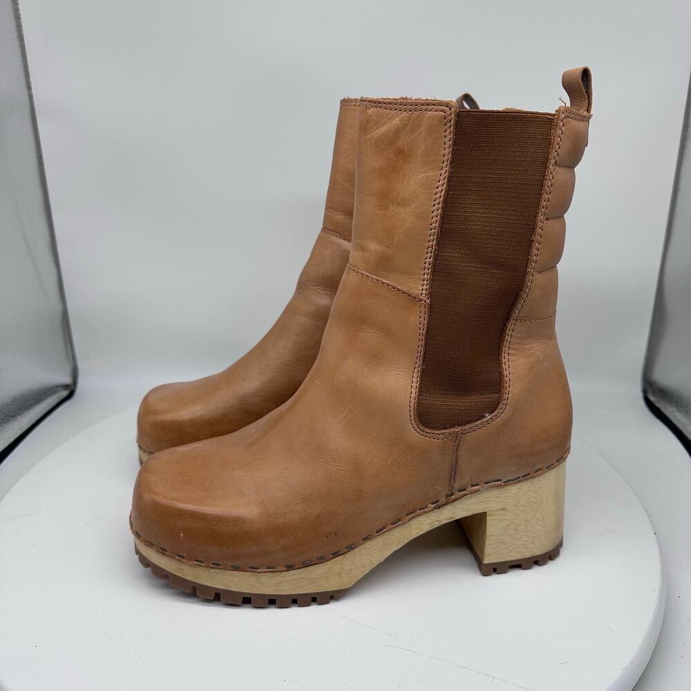 Mia Clogs Justina Pull On Platform Leather Ankle Tan Boots Womens Size 9 - Picture 3 of 15